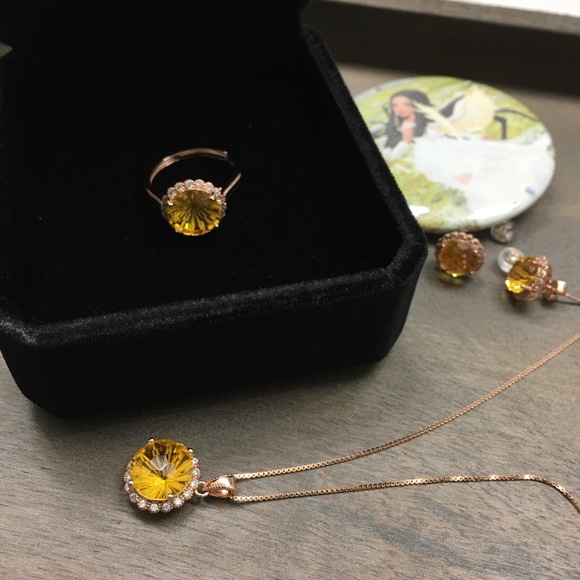 Jewelry - Certified Natural Citrine Solid Silver 4 Piece Set